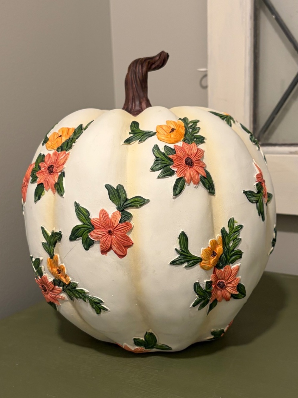 Martha Stewart White Ceramic 3D Floral Fall Pumpkin Decor HTF Viral